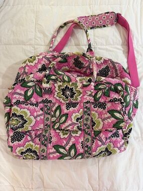 Vera Bradley Pink Floral Quilted Travel Tote with Shoulder Strap